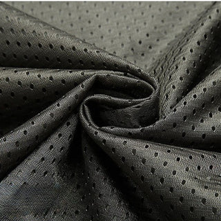 Gray perforated fabric with a close-up view