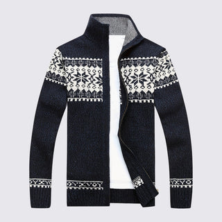 Black sweater with white pattern on a light gray background