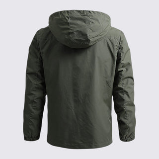 Green hooded jacket on a light gray background