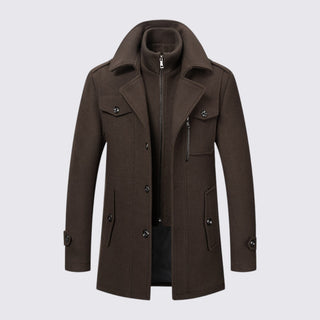 Brown coat with a collar on a light gray background