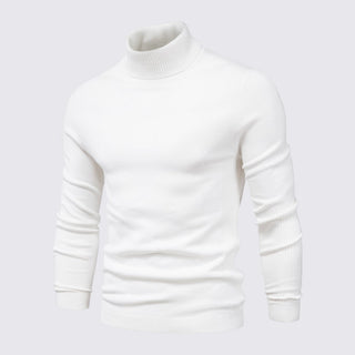 White turtleneck sweater on a light gray background